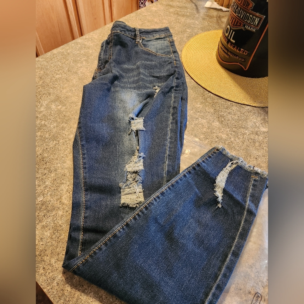 Distressed Blue Jeans